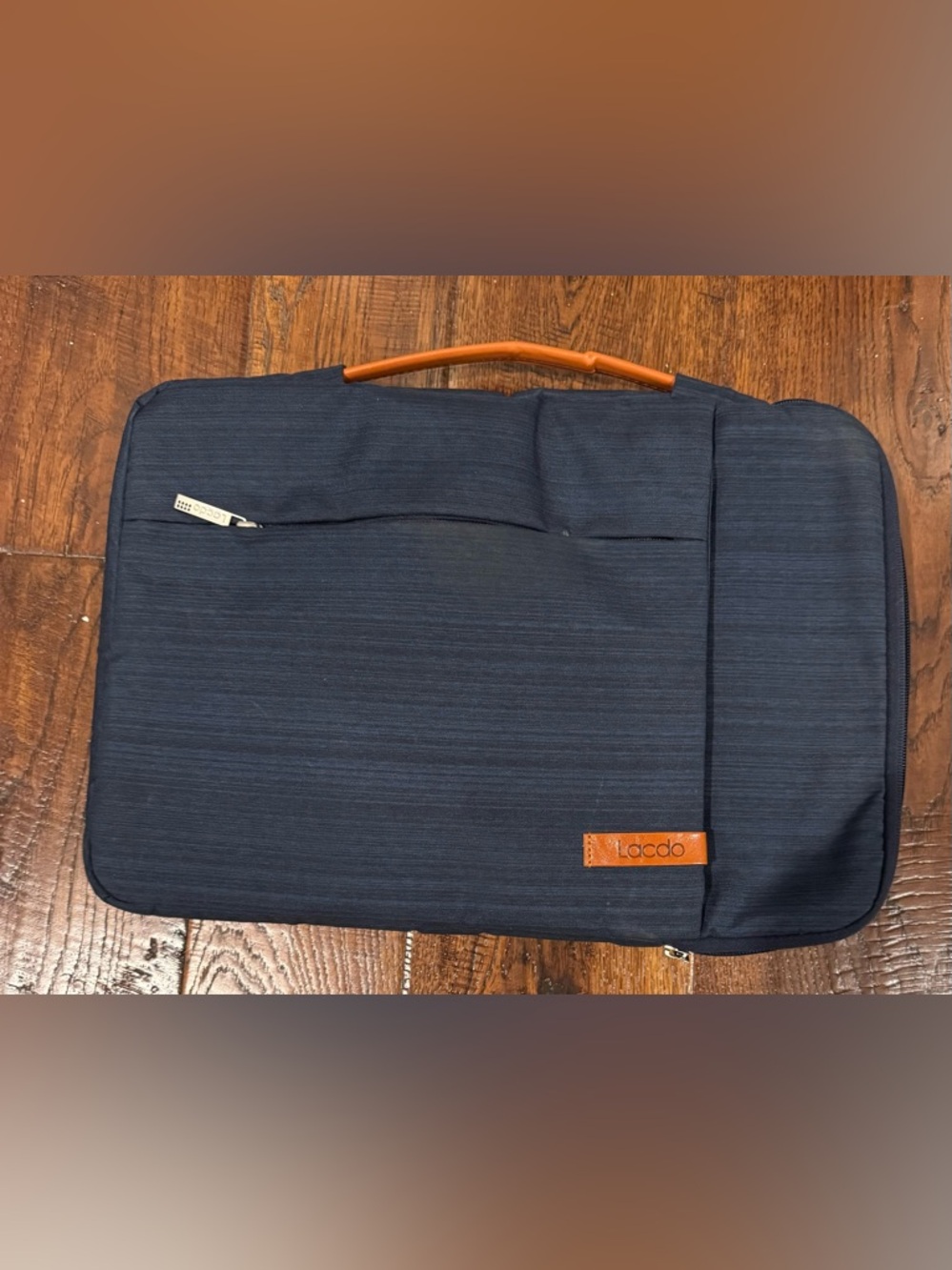 Navy Laptop Briefcase with Tan Handle